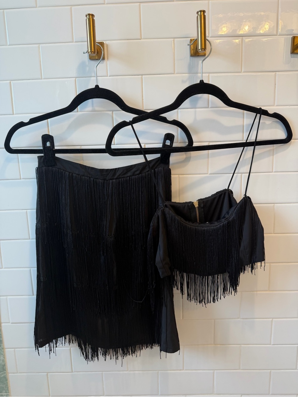 Black Fringe Mini Skirt and Top Set